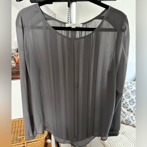 LOFT Charcoal Sheer Blouse - Picture 1 of 2
